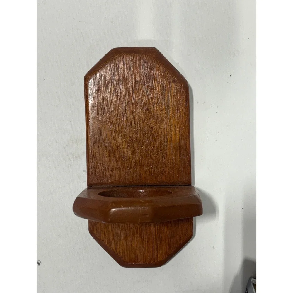 Vintage Handcrafted Wood Wall Sconce‎ Candle Holder Rustic Oak Finish Geometric